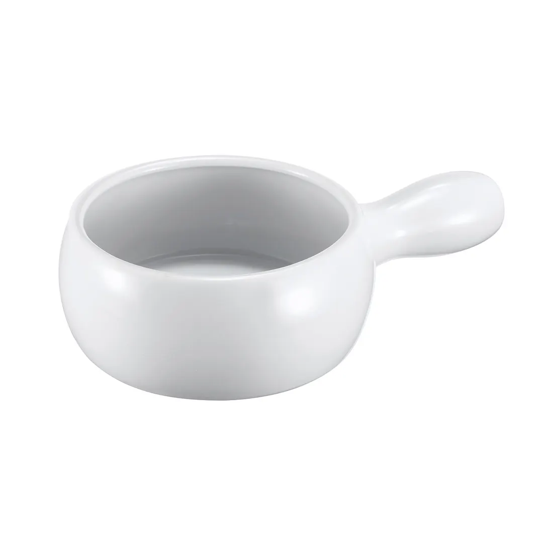 Browne USA 744053W Onion Soup Bowl, 16 oz (5" Dia × 2.5" H) Handled Stoneware, White, Ceramic