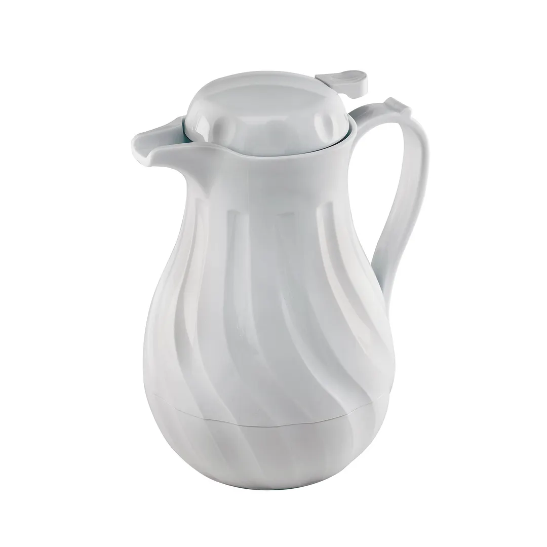 Browne USA 744228 Beverage Server, 64 oz (1.9 L), 11‑1/2" White Plastic, Swirl with Thumb Lever