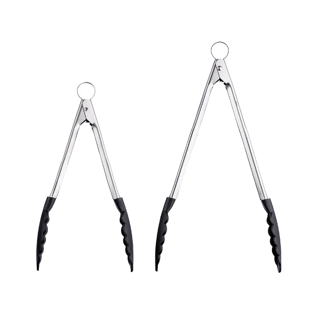 Browne USA 74708602 Tongs, 9.5" Black Silicone‑Tip, Heat‑Resistant 575°F, Push/Pull Lock