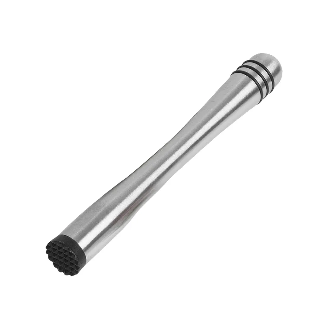 Browne USA 747091 Fruit Muddler 8.5" x 1" 1-Piece Stainless Non-Slip Rings SerratedBase StainFinish