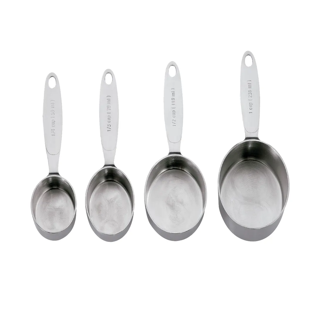 Browne USA 747141 Cup Set – 4‑Piece Stainless Steel Cups (1 Cup, 1/2, 1/3, 1/4), Engraved - Set