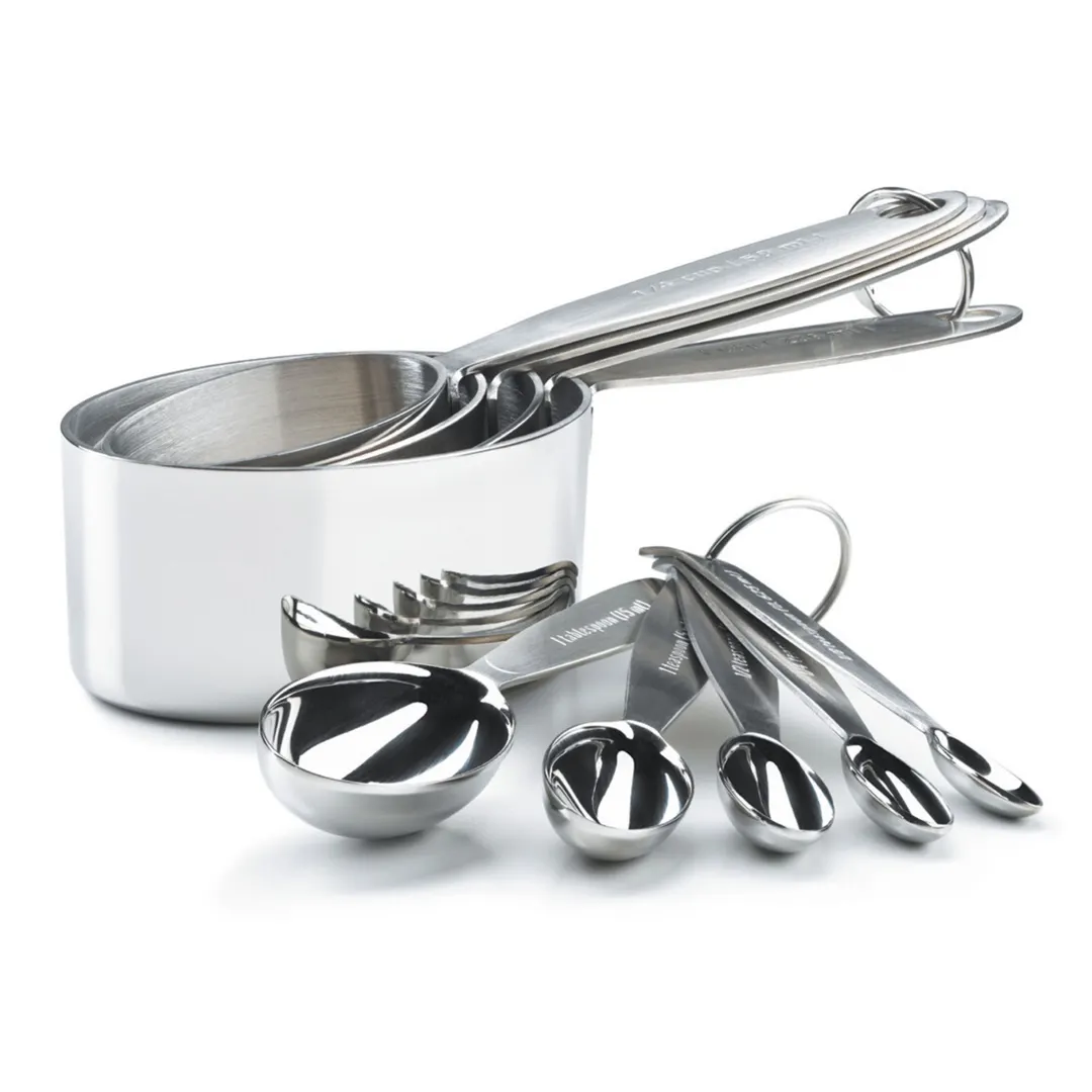 Browne USA 747143 Cup & Spoon Set, Steel 0.625‑15 ml Cups & 1/8‑1 Tbsp Spoons, Dishwasher Safe