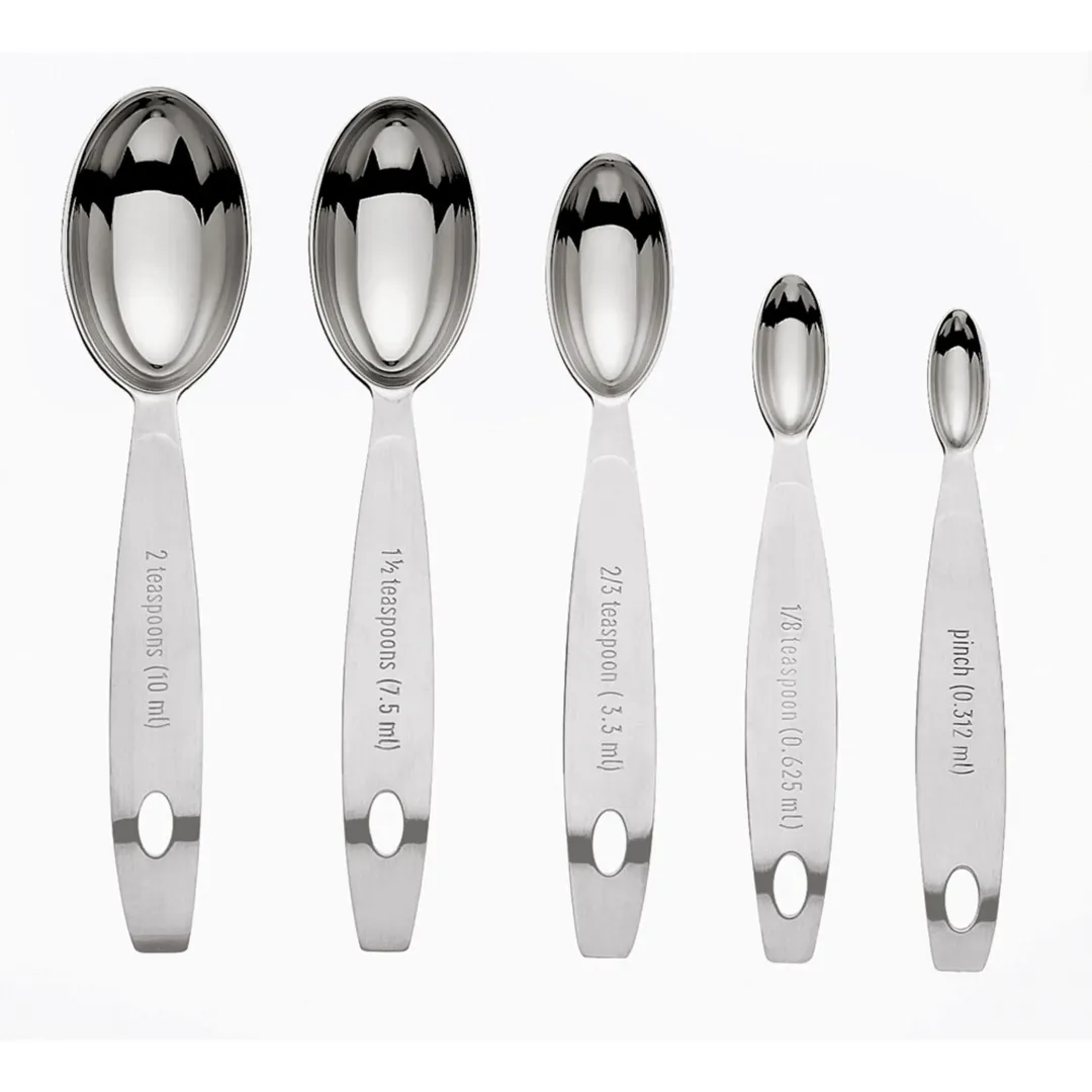 Browne USA 747144 Cuisipro Odd‑Size Measuring Spoon Set 5‑Pc Steel 1/8 2/3 1½ 2 tsp, Dishwasher Safe