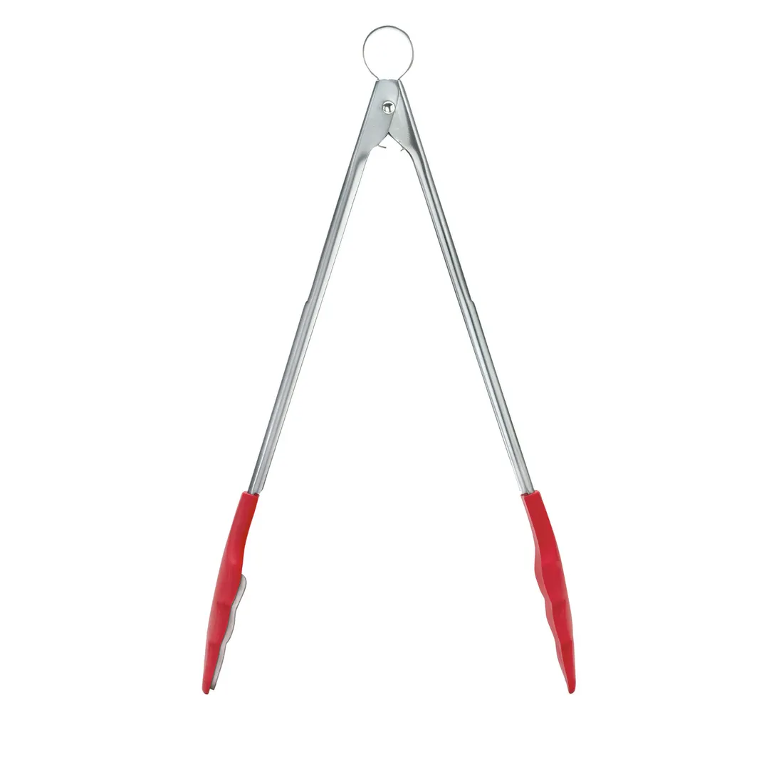 Browne USA 74717805 Tongs – 12" Red Silicone‑Tipped, 11" L, Lock, 425°F Heat‑Resist, Dishwasher Safe