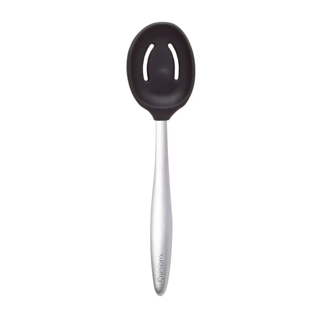 Browne USA 74737702 8" Slotted Serving Spoon, Black Stainless Steel Handle, Dishwasher Safe