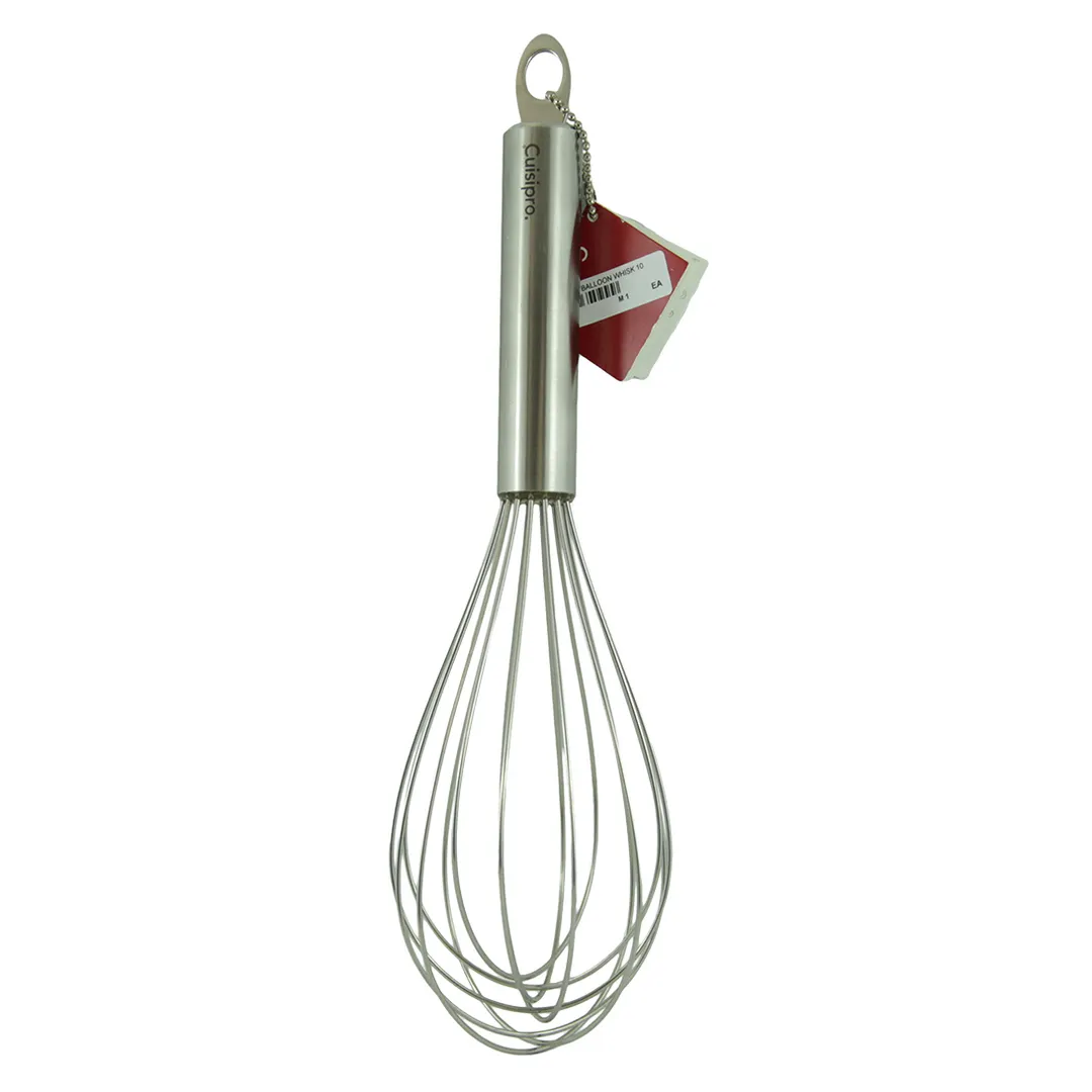 Browne USA 74765099 Piano Whisk, 10" Stainless Steel Wires, Heat‑Resistant Handle, Dishwasher Safe