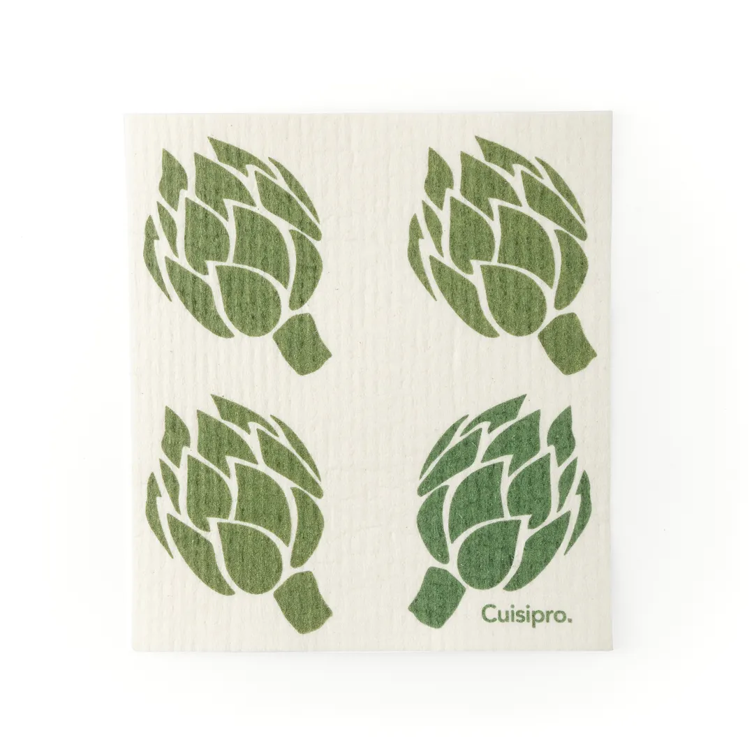 Browne USA 747938 Kitchen Towel, 20x17x0.2 cm (7.87x6.7 in), biodegradable Eco‑Cloth, green artichoke print