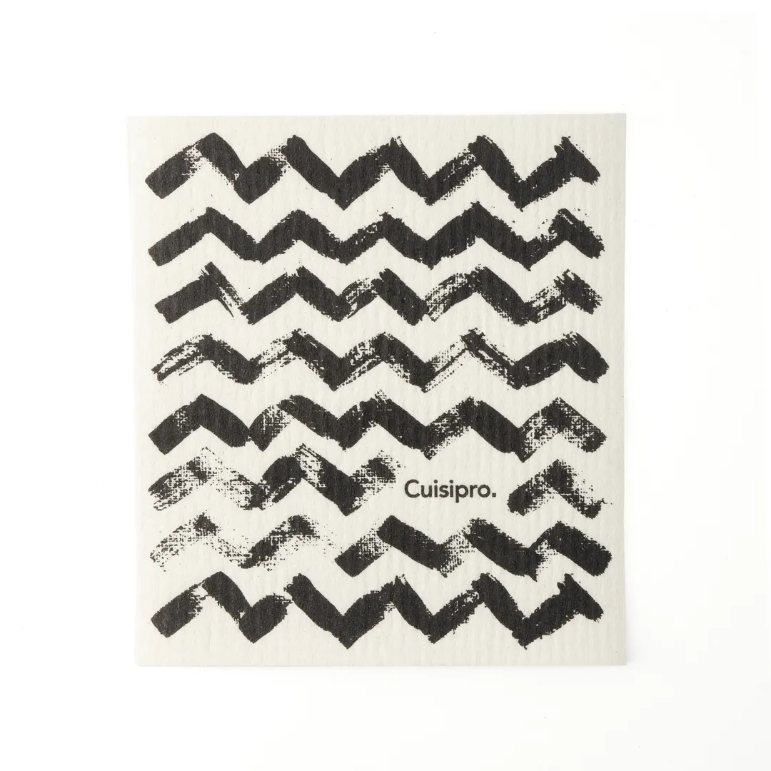 Browne USA 747944 CUISIPRO Eco-Cloth Kitchen Towel, Small 20x17x0.2 cm, Black ZigZag Print, 100% Biodegradable, Reusable
