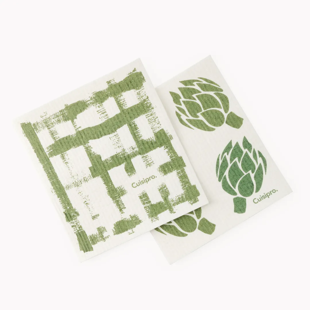Browne USA 747950 - Kitchen Towel, 7.87x6.7 in, Green Stripe/Artichoke, 100% Biodegradable, Plant‑Based Ink, Safe