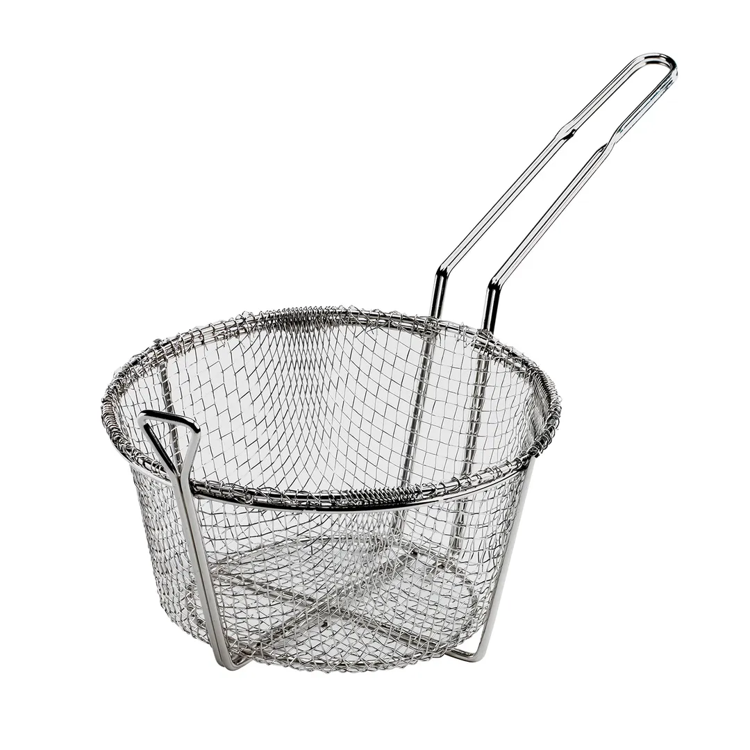Browne USA 79090 Fry Basket – Round 8.5" Dia x 4-3/4" H Medium Mesh Nickel‑Plated Steel Basket