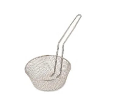 Browne USA 79744 Fryer Basket – Round 10" Dia x 3‑3/8" H, 1/4" Mesh, Nickel Steel, 9‑12" L / 3‑4" H