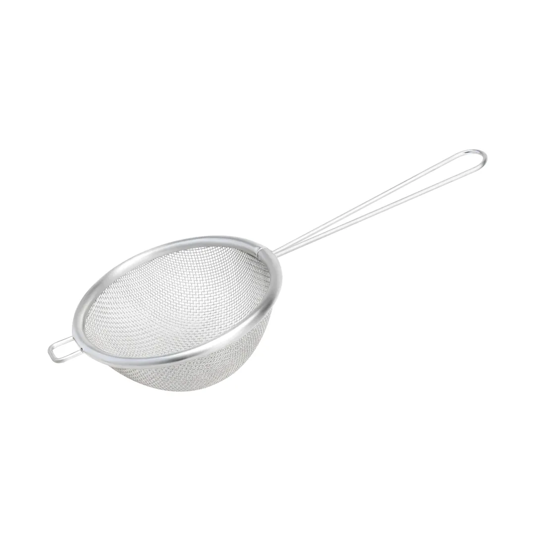Browne USA 9092 Mesh Strainer – 4" Bowl, Single Fine Tin‑Plated Mesh, 4½" Metal Handle with Pan Hook