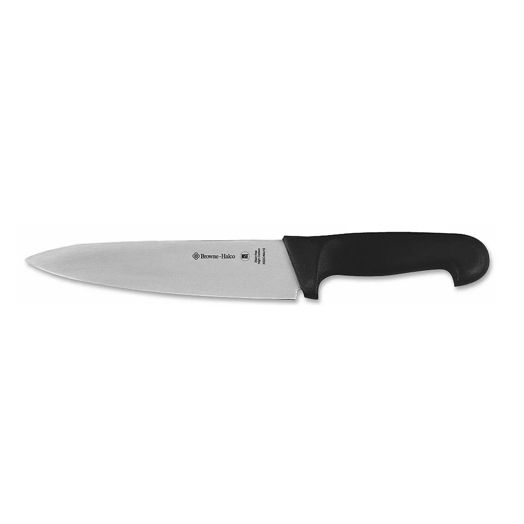 Browne USA PC1298 Chef Knife – 8" High Carbon Steel Blade, Black Handle, 7‑9" Length