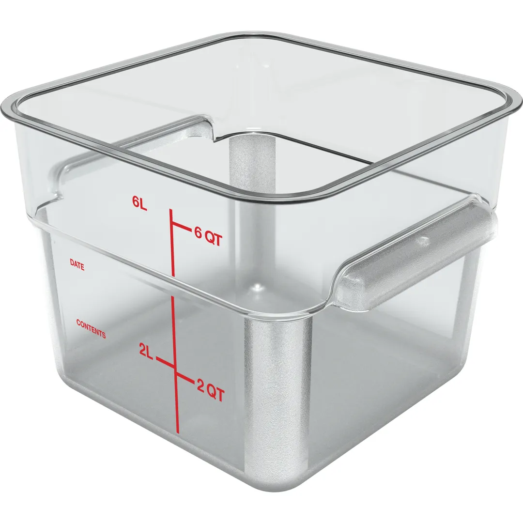 Carlisle 1195207 6‑Qt Clear Polycarbonate Square Food Container, 8‑3/4" x 7‑3/10" H, Wide Handles