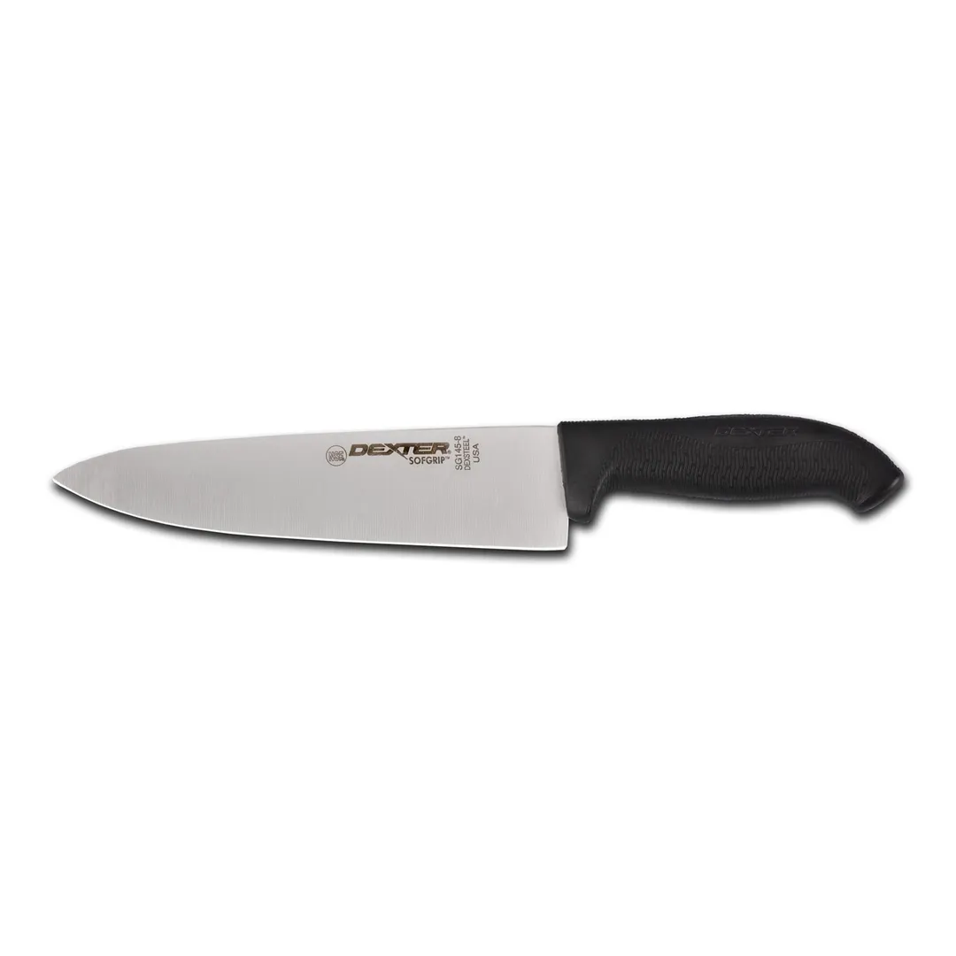 Dexter 24153B SofGrip 8" Chef Knife, Stainless Steel Blade, Black Non‑Slip Grip, Made in USA