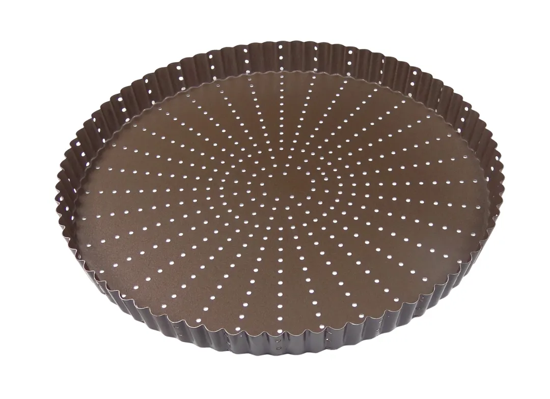 Louis Tellier 226335 Tart Mold - 10.23" Dia x 1" H, Tin-Plated Non-Stick Perforated Fluted, Coated