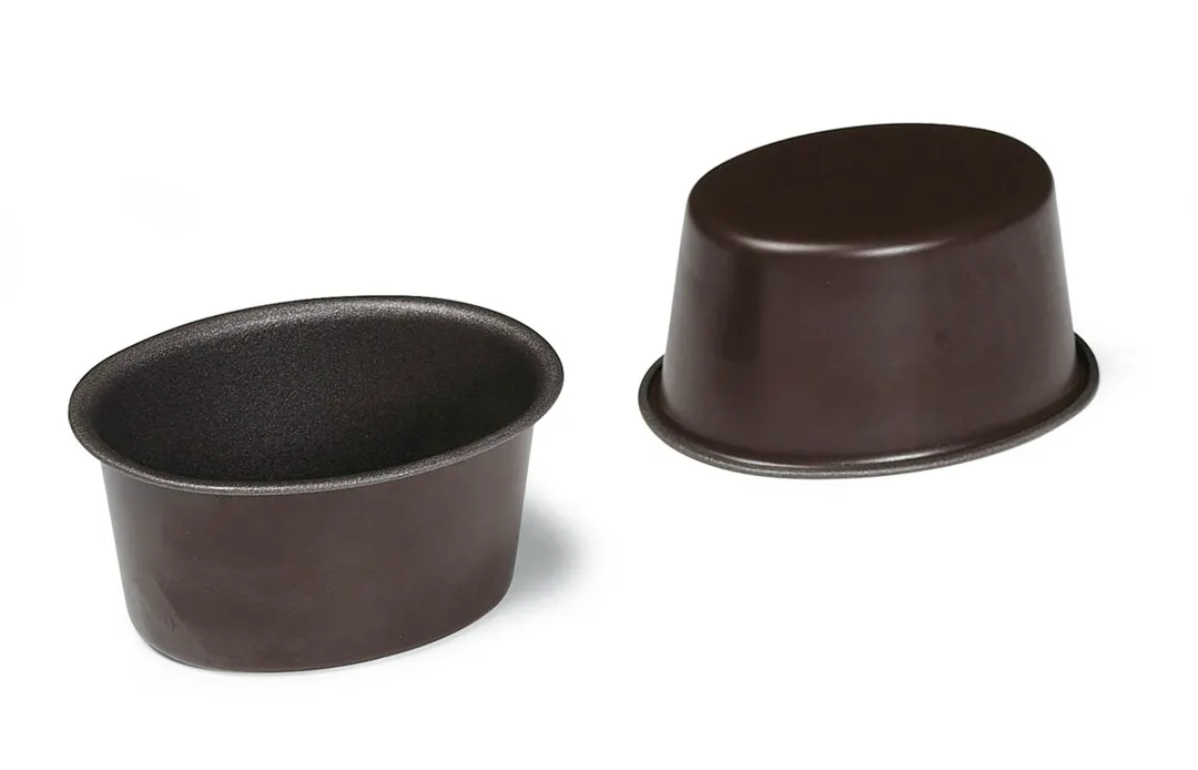 Louis Tellier 230210 Oval Aspic Plain Bottom Mold, 3"W x 2.16"D x 1.49"H, Non‑Stick Brown