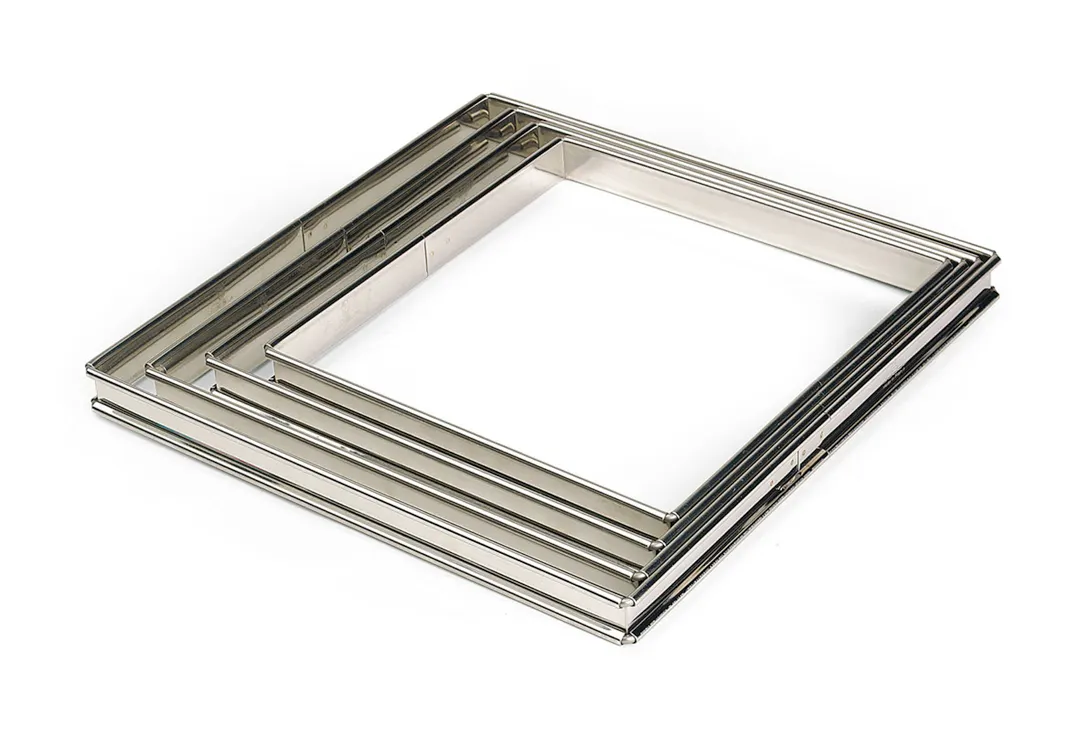 Louis Tellier 865540 Square Tart Ring, 8" x 8" x 0.78" Stainless, Rolled Edges, 4/10" Thick