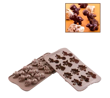 Louis Tellier SCG16N Chocolate Mold Dino, Flex Silicone, 24" x 16", 12 x 0.27 oz, Freezer-Oven Safe