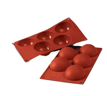 Louis Tellier SF001 Red Silicone Half‑Sphere Mold, 5‑Section 1.57"Hx3.15"D, 7"x11‑3/4" OA, Non‑Stick