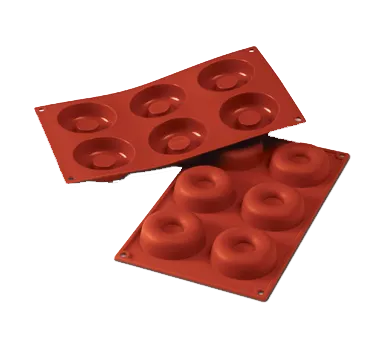 Louis Tellier SF012 Siloconflex Savarin Mold, Red, 6-Comp 0.90"H x 2.83" Dia., Silicone, Non-Stick