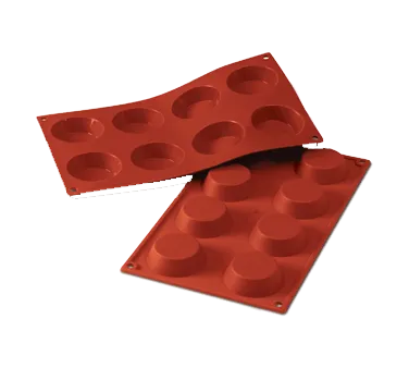 Louis Tellier SF015 Red Silicone Tartlet Mold, 6‑15, 0.68" H, 2.35" Dia, 7" x 11‑3/4" OA, Non‑Stick