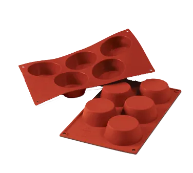 Louis Tellier SF024 SiliconeFlex Muffin Mold, Red, 5-Comp, 7" x 11-3/4" OA, Pure Non-Stick Silicone