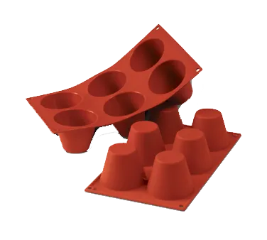 Louis Tellier SF052 - Red Silicone Muffin Mold, 6‑Section 7" x 11‑3/4" , Non‑Stick Silicone