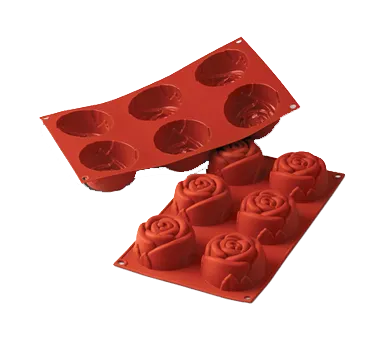Louis Tellier SF077 Siloconflex Pastry Mold, Red, 6‑Comp, 1.57"H x 2.99" Dia., Non‑Stick Silicone