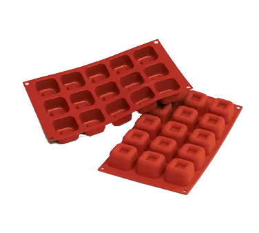 Louis Tellier SF081 Savarin Mold, Red, 7" x 11¾" OA, 15 Sections 1.16" H x 1.88" Dia, Silicone