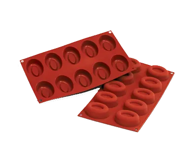 Louis Tellier SF084 Red Oval Mold,0.96"H×1.73"W, 7"×11-3/4" OA, Silicone Non-Stick, 6-15 Compartments