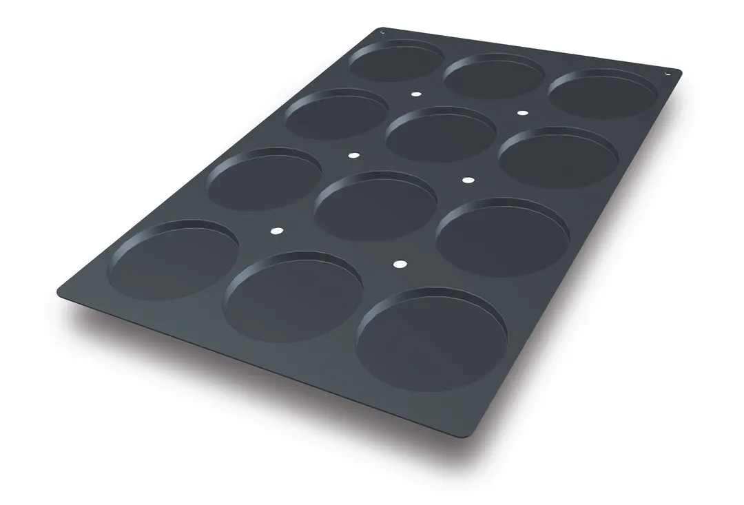 Louis Tellier SQ013 Silicone Food Mold, 12‑Disc, 4.72" Dia x 0.39" H, Dishwasher‑Safe, Plating Tool