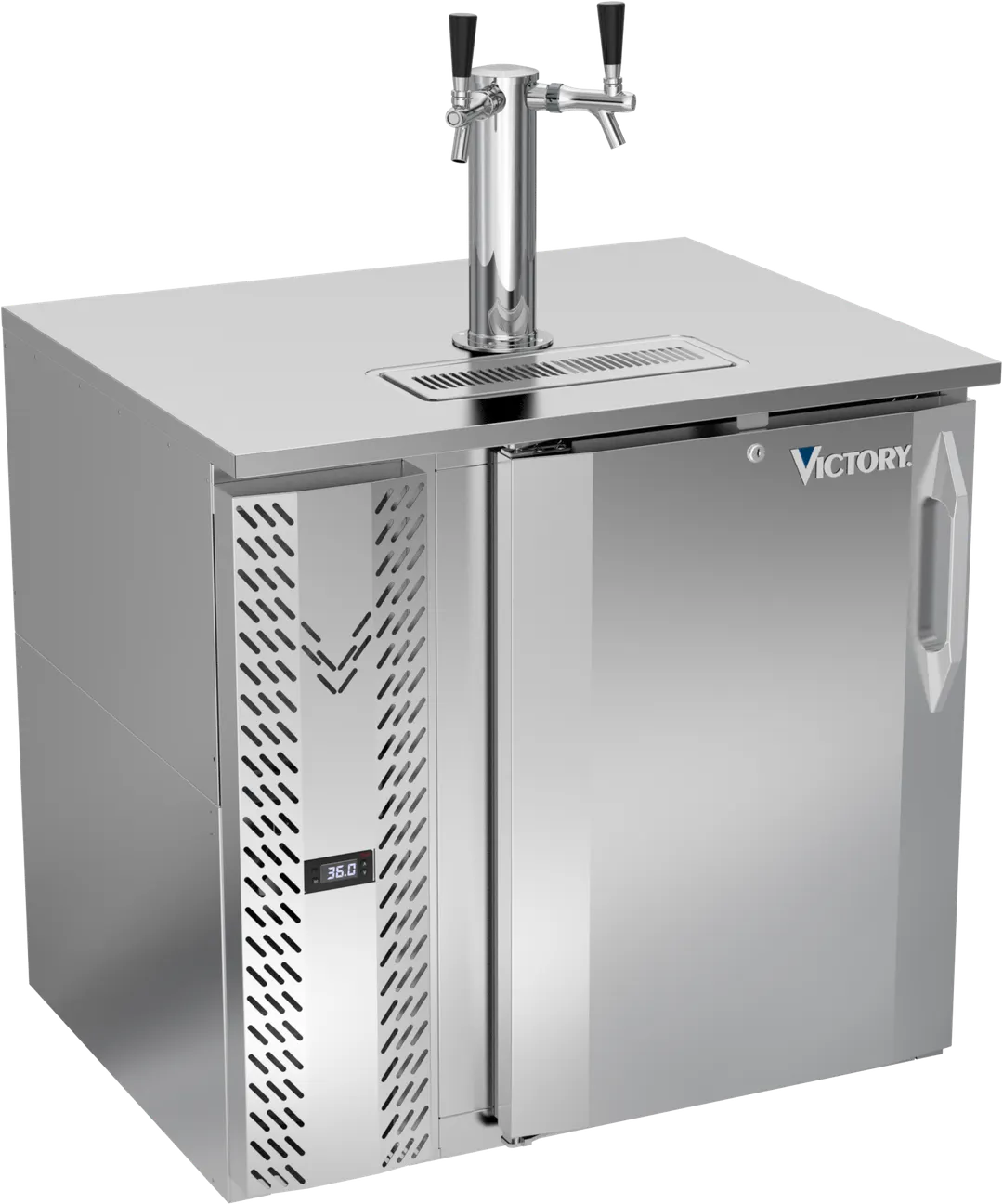 Victory VDD36HC-S 36"W x 30"D x 49"H Stainless Keg Cooler, 1/2 Barrel, Dual Faucets, Door Locks