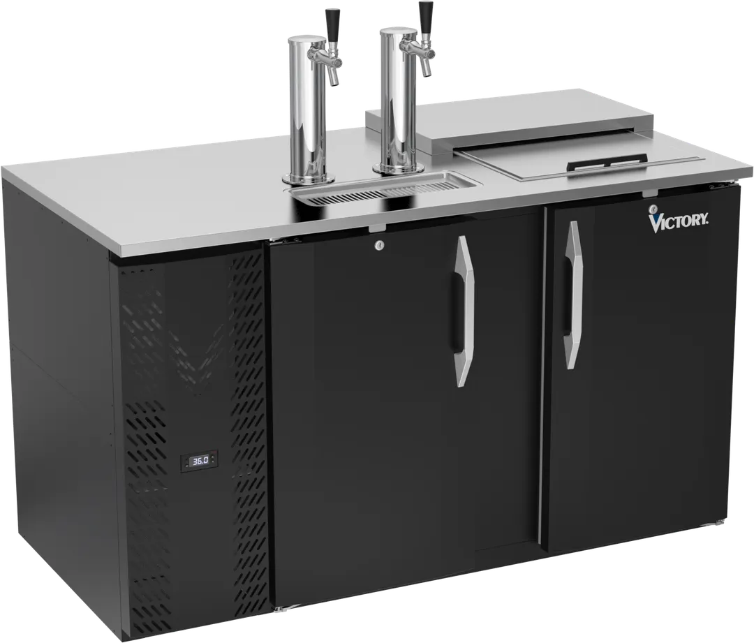 Victory VDD58HC-C-B Keg Cooler, 58" W, Black Club Top, 2‑Half‑Barrel, 2 Columns, Single Faucets