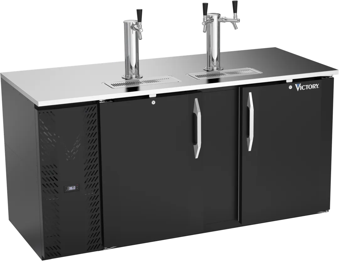 Victory VDD68HC-B Keg Cooler, 68"W x 30-1/8"D x 49-5/16"H, 21.9 cu ft, Black, 3‑Bar, Faucets, R290