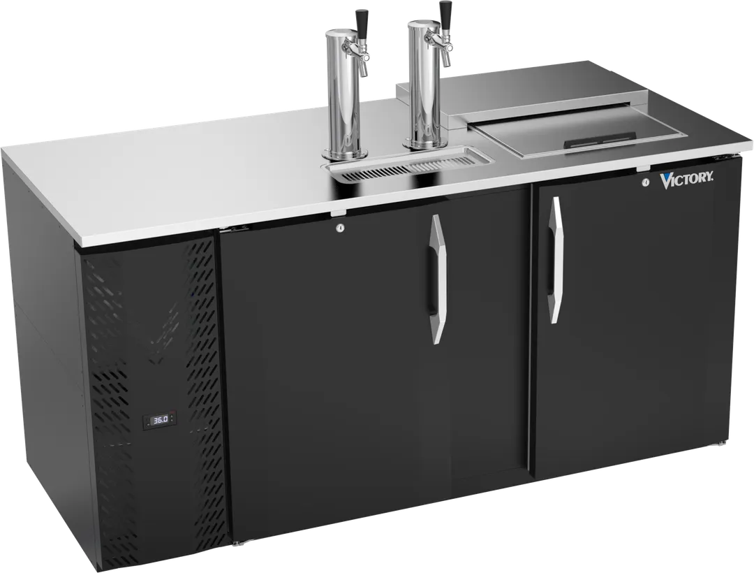 Victory VDD68HC-C-B Keg Cooler, 68" W x 30-1/8" D x 49-5/16" H, Black, 3HB, 2-Col, R290, 1/3 HP 115V