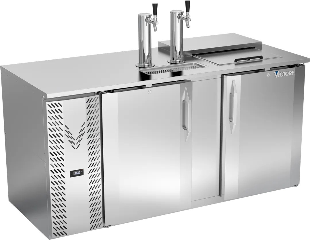 Victory VDD68HC-C-S Keg Cooler, 68"W×30-1/8"D×49-5/16"H, 3‑4 Kegs, 2‑Door, 2 Columns R290 1/3 HP
