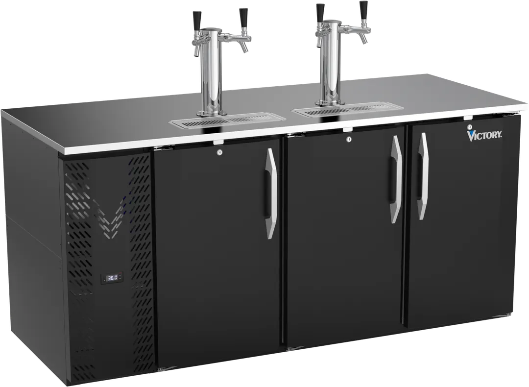 Victory VDD72HC-B Keg Cooler, 72"W x 30"D x 49"H, Black, 2‑Column Faucet Towers, 3‑Half‑Barrel