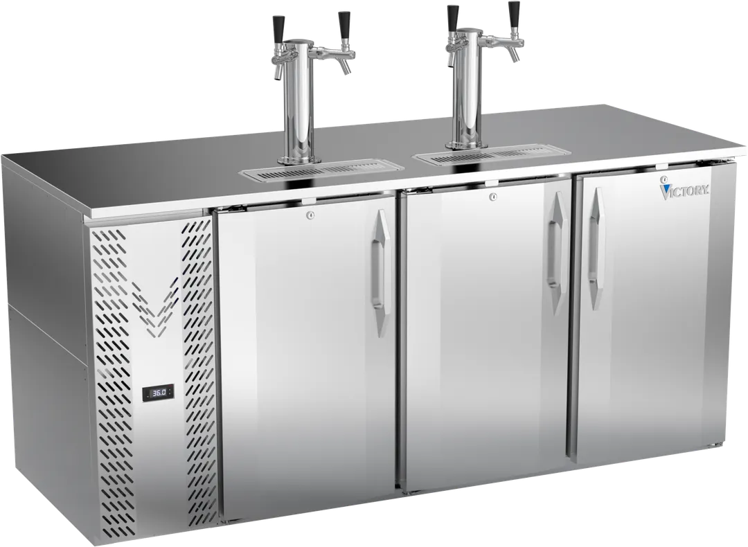 Victory VDD72HC-S Keg Cooler, 72" W x 30-1/8" D x 49-7/8" H, 23.6 Cu Ft, 3‑Barrel, Faucets, R290