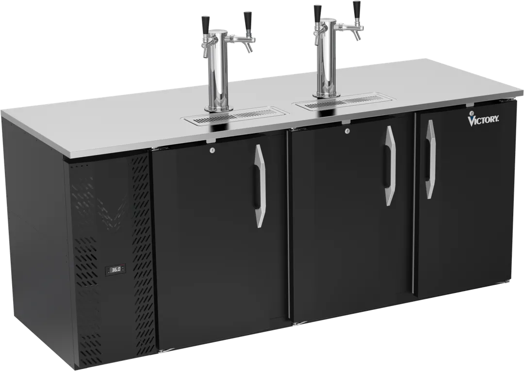 Victory VDD78HC-B Keg Cooler, 73"W, Black Flat, 4×½ Barrel (2-Column 4-Tap), R290, 1/3 HP, 115V