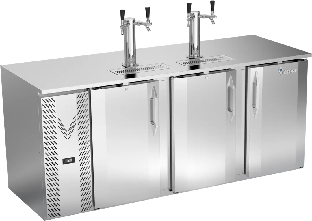 Victory VDD78HC-S Keg Cooler, 78"W x 30-1/8"D x 49-5/16"H, 26 cu ft, 4‑½, SS, Faucets, R290, 1/3 HP