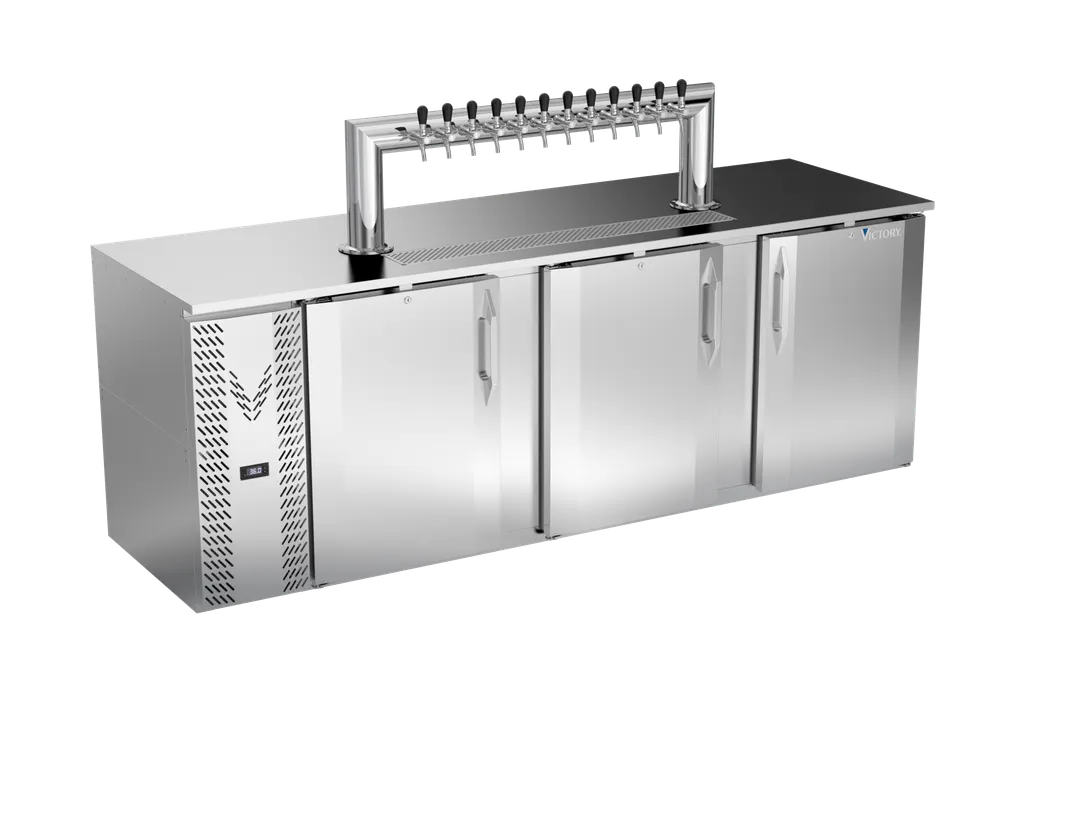 Victory VDD94HC-S-12T Draft Beer Cooler, 94"W x 30"D x 49"H, 5 Kegs, Stainless, Flat Top, 12‑Tap