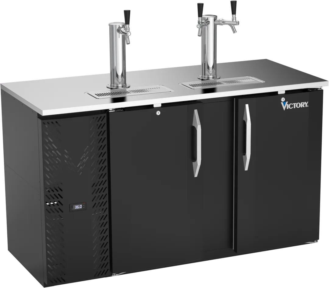 Victory VDDN58HC-B Keg Cooler, 58"W x 26"D x 49"H, 14.8cu, Black Top, 3‑Barrel, Dual/Single Faucets