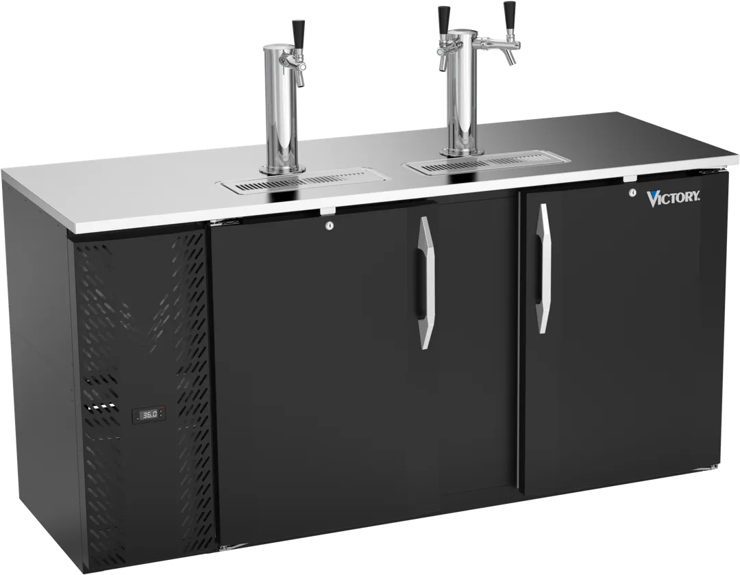 Victory VDDN68HC-B Keg Cooler 68"W×26-1/8"D×49-5/16"H 18.24 cu ft Black 3‑4 Kegs Faucets Locks R290