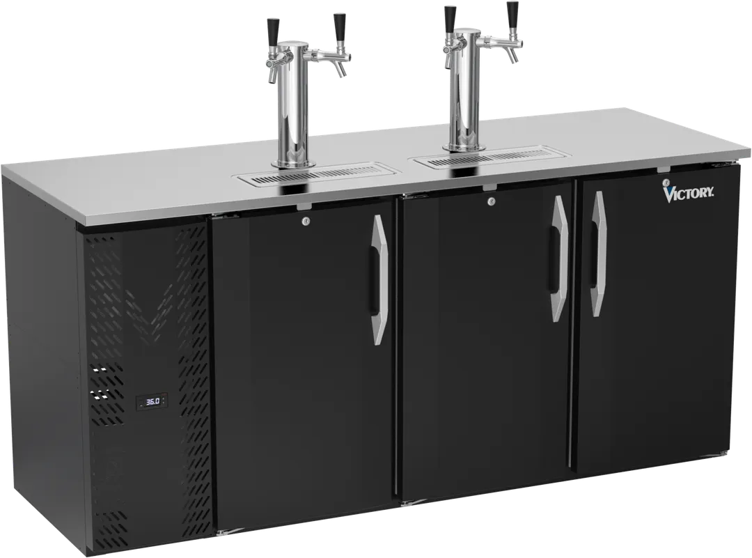 Victory VDDN72HC-B Keg Cooler, 72" W x 49-5/16" H, Black, Dual 2‑Faucet, 3 Half‑Barrel, R290