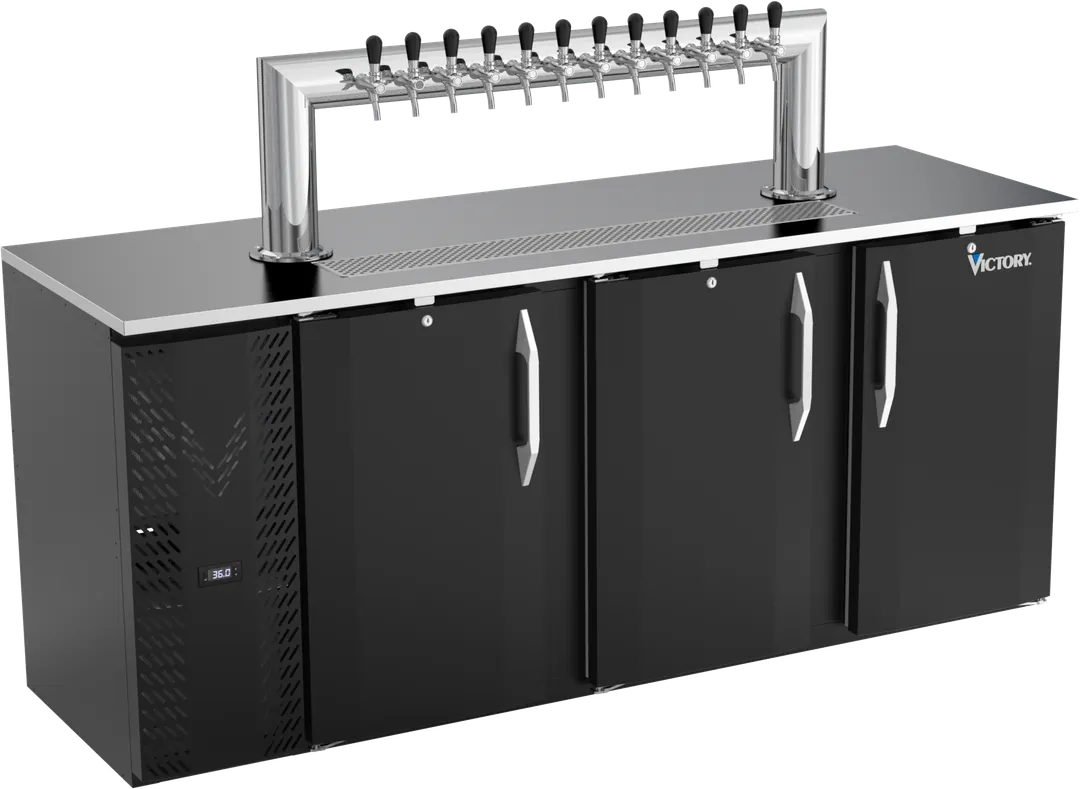 Victory VDDN78HC-B-12T Keg Cooler, 78"W x 26"D x 49"H, Black, 4‑keg Half‑Barrel 12‑Tap, R290, 1/3 HP