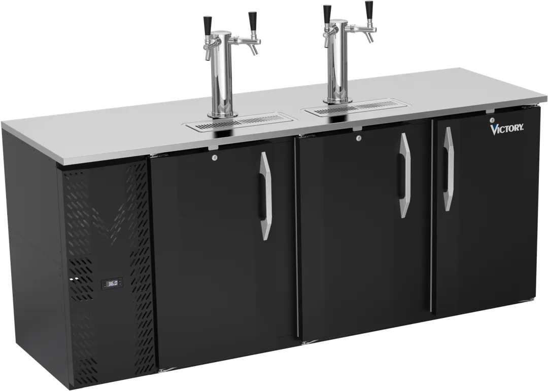 Victory VDDN78HC-B Keg Cooler 78"W X 26-1/8"D X 49-7/8"H Black 4‑Keg Faucets Locks R290 1/3 HP