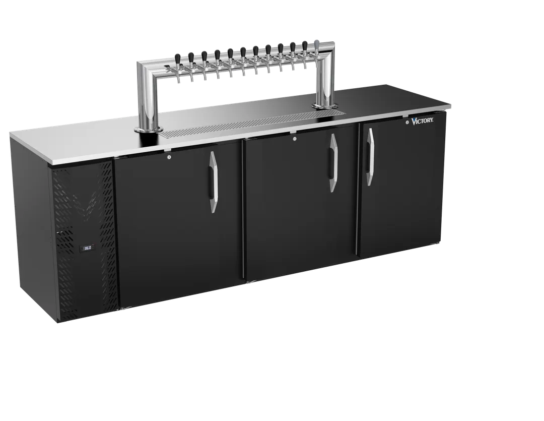 Victory VDDN94HC-B-12T Keg Cooler, 94"W x 26"D x 49"H, Black, 5 Half‑Barrel, 12‑Tap Tower, 1/3 HP
