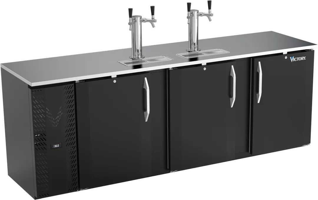 Victory VDDN94HC-B Keg Cooler 94"W x 26"D x 49"H, Black/Steel, 5 Half Barrel 2 Dual‑Faucet R290 115V