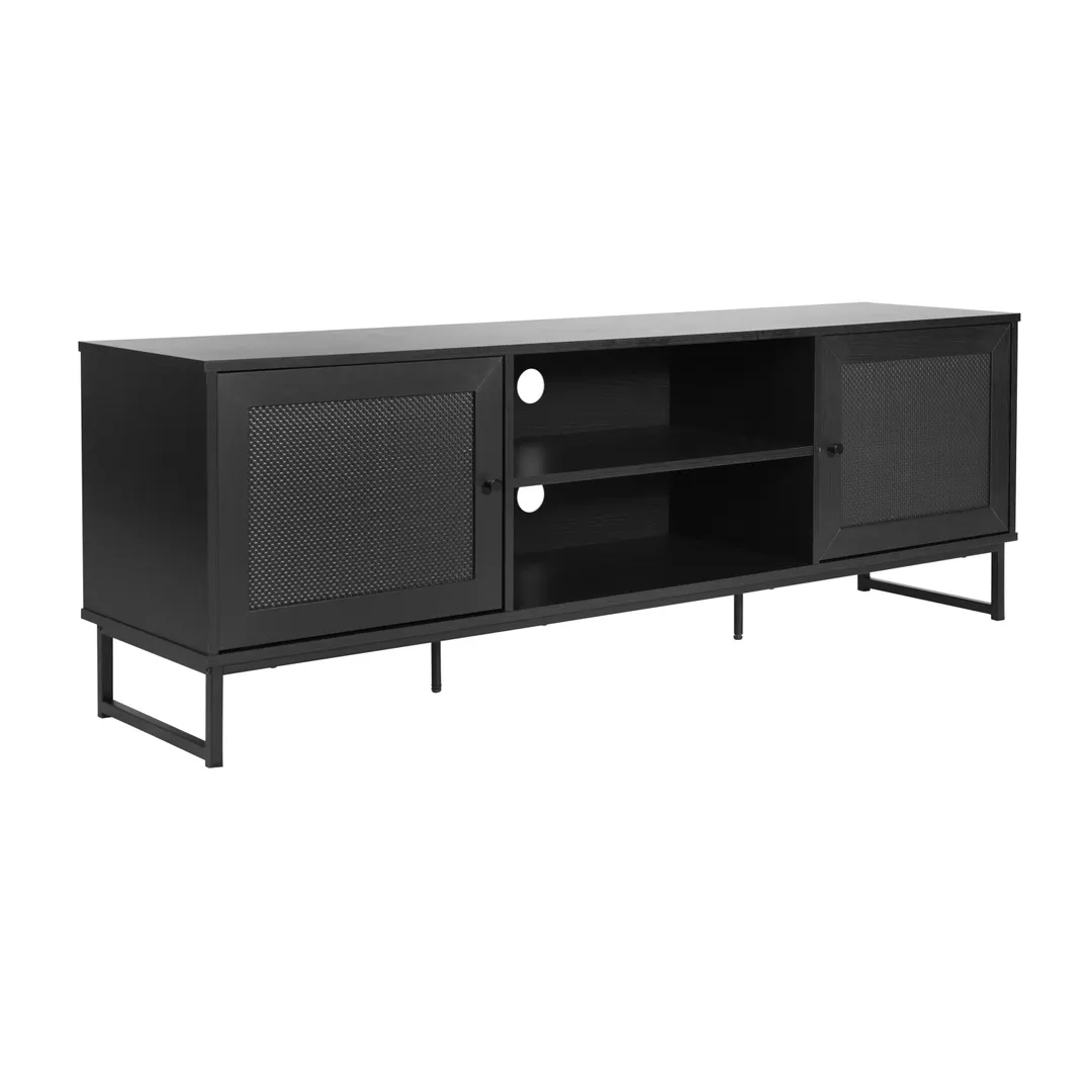 Flash Furniture EV-ET4216-ZZ-BLK-GG Malaki 65-inch Rectangular TV Stand, Black, Rattan Doors